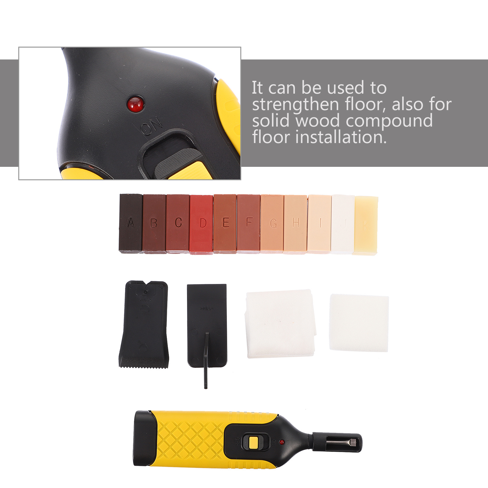 Kit de réparation de sol pour outil de Surface en bois stratifié, bloc de cire, boîte de rangement en fer électrique, espace