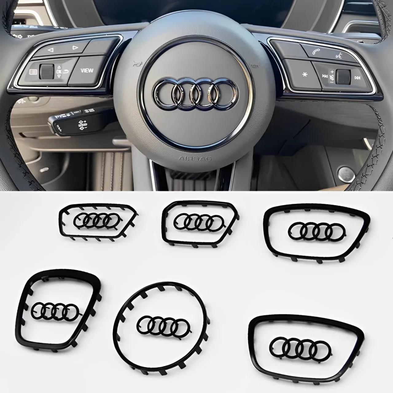 สําหรับ Audi A3 A4 B8 8P B9 8V A5 A6 C7 A7 Q3 Q5 Q7 พวงมาลัยรถยนต์โลโก้ Bright กรอบ Strip Electroplated รถสติกเกอร์โลโก้
