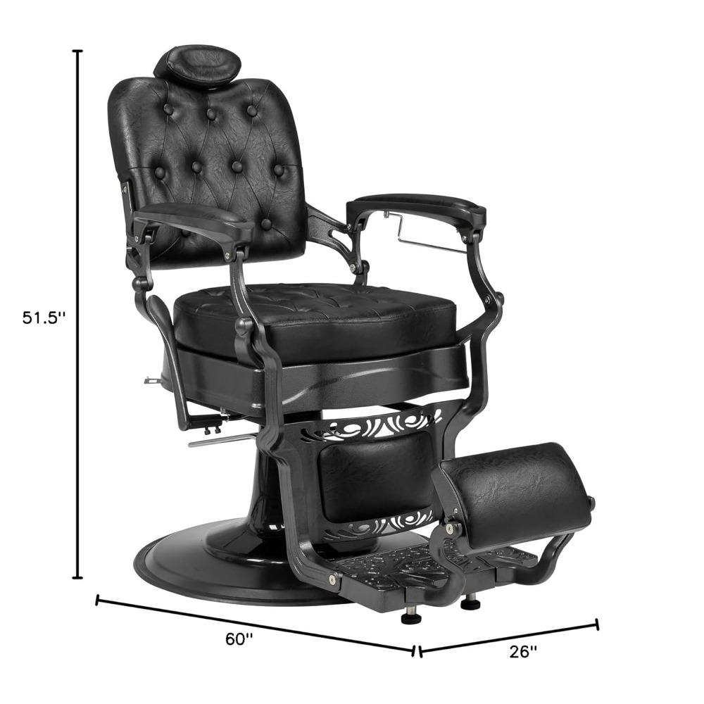 Heavy Duty Vintage Recline Barber Chair Hydraulic with Headrest, Supports up to 700lbs & 360° Rotatable, Professional