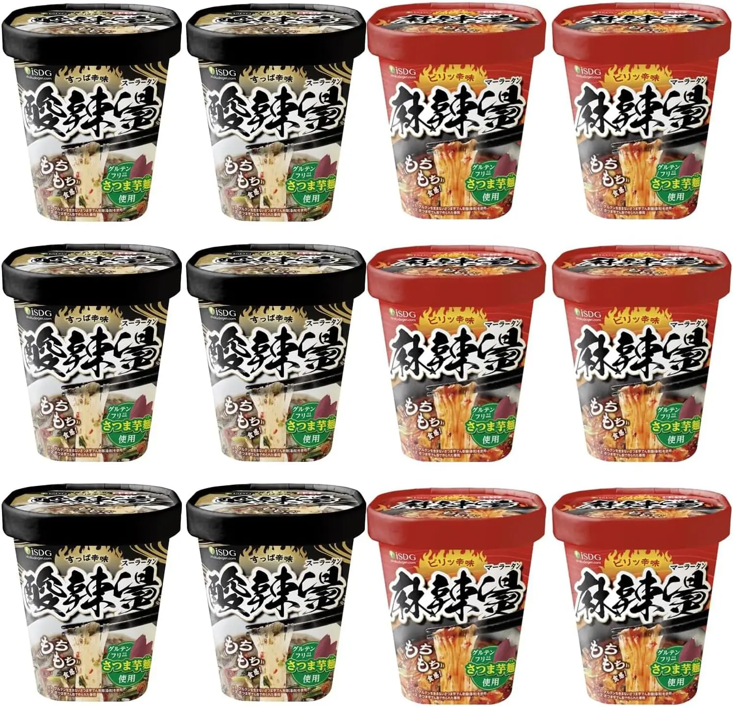 [医食同源ドットコム] iSDG 麻辣湯(マーラータン)88g×6+酸辣湯(スーラータン)76g×6 さつま芋麺使用低カロリー おいしい 即席春雨カップ麺