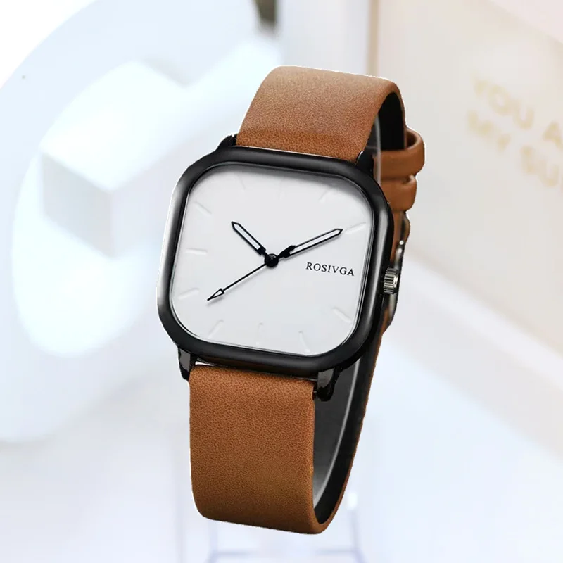Reloj de moda con esfera cuadrada Simple, reloj de pulsera de cuarzo de cuero PU para hombre y mujer, reloj de pulsera para hombre