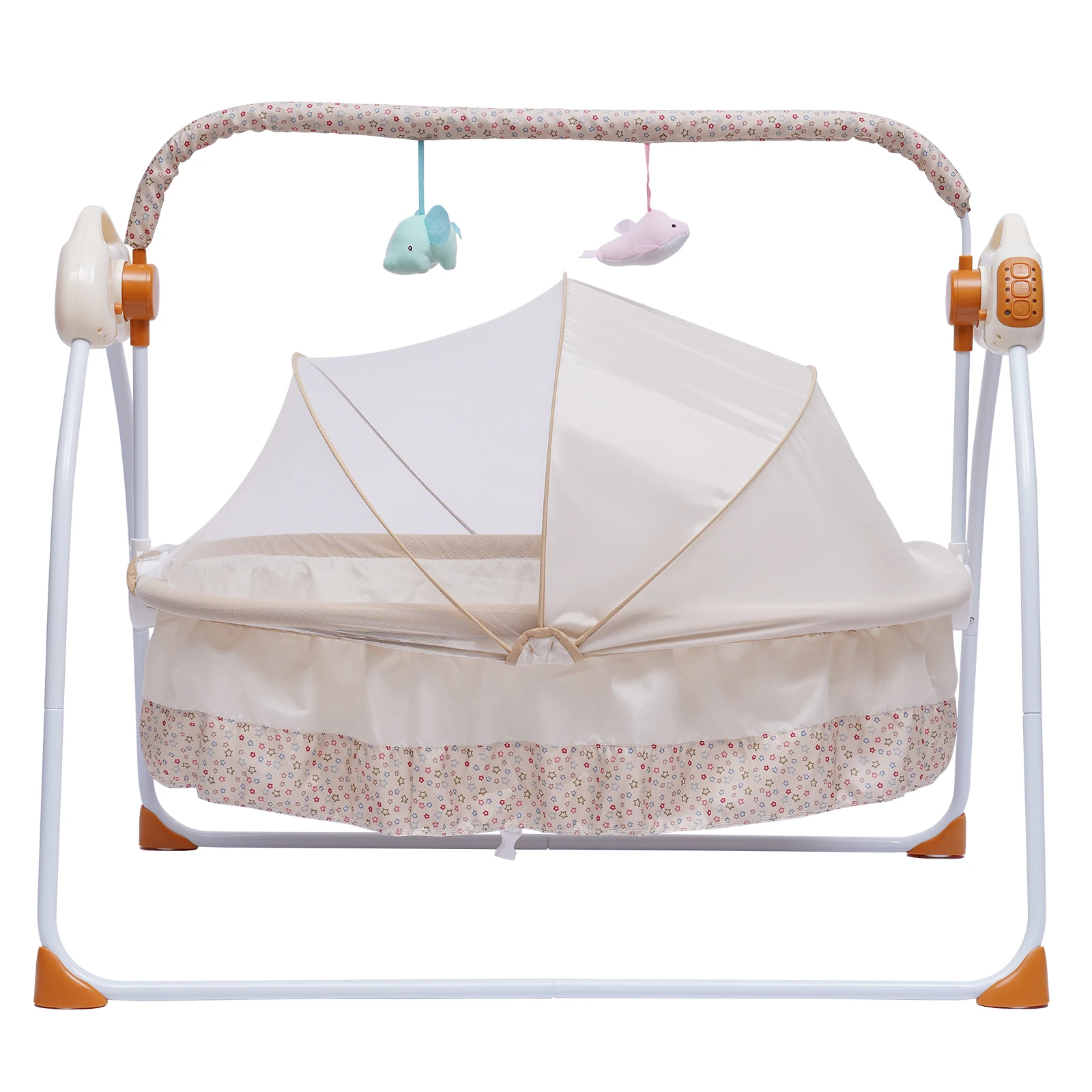 Cradle Swing Sleeping Bed Auto Rocking Chair Bed Swing 5 Speed Stand Baskets Musical Sleeping Basket Khaki
