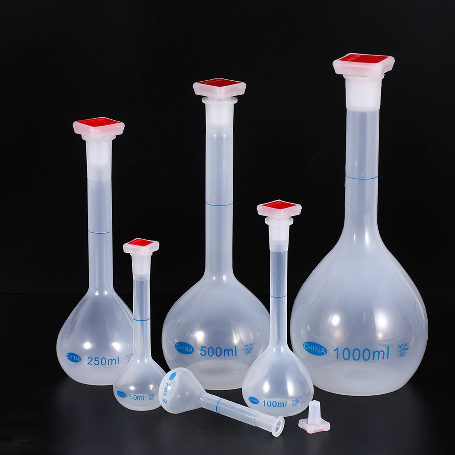 Pallone volumetrico da 25/50/100/250/500/1000ml con tappo Pallone graduato a collo lungo per forniture di laboratorio di prova