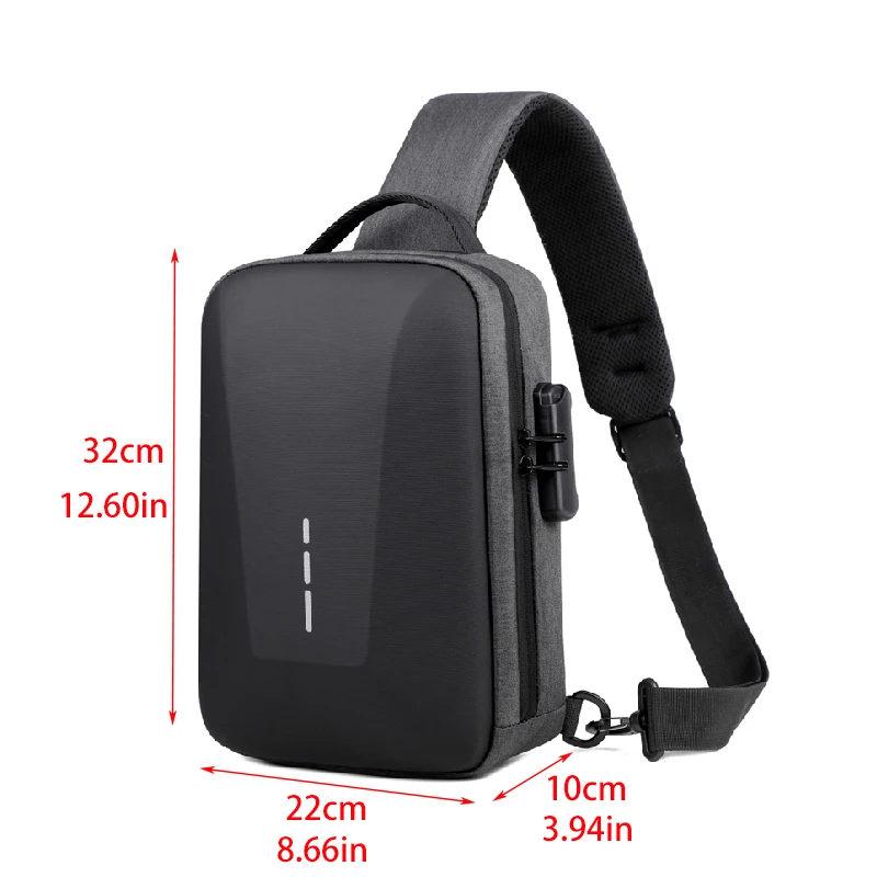 Pacotes de peito com bloqueio de combinação anti-roubo com porta de carregamento usb moda negócios masculino crossbody saco de armazenamento de viagem bolsa de ombro
