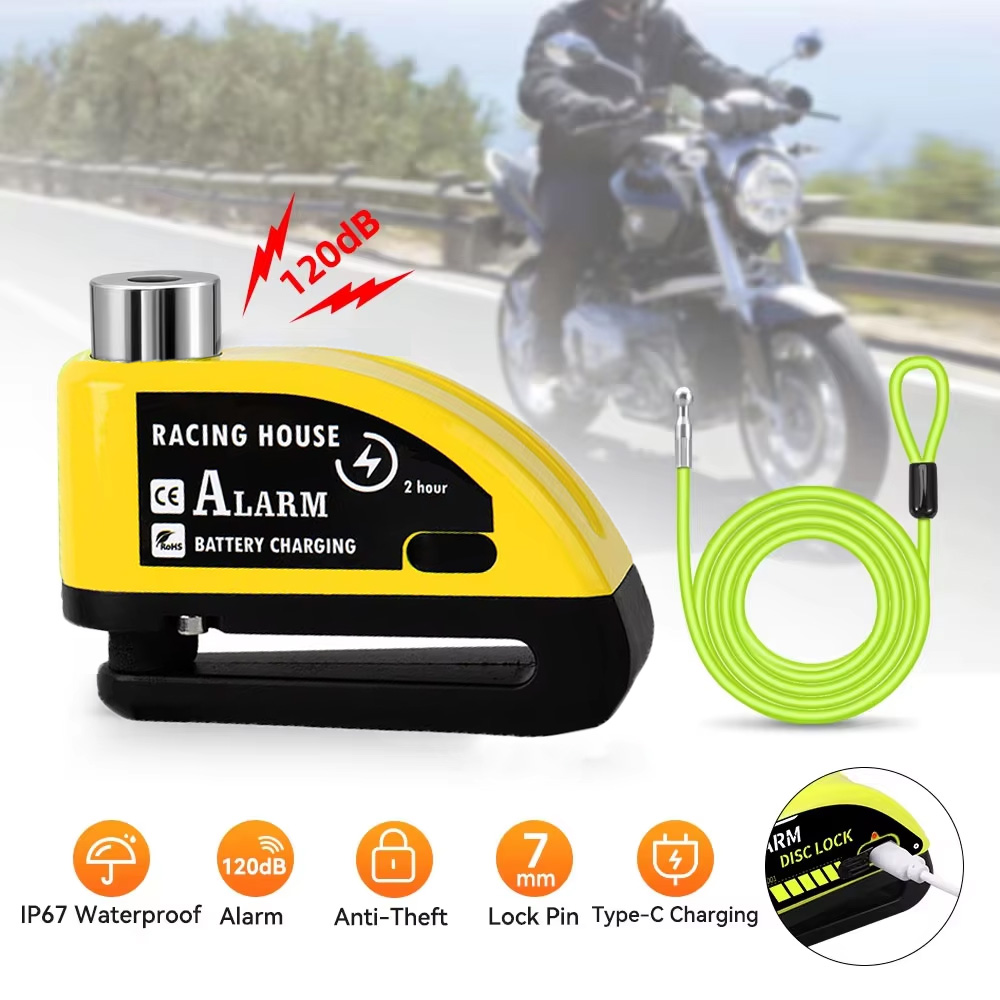 Nueva alarma para motocicleta, bloqueo de freno de disco, candado de seguridad para rueda de Moto, resistente al agua, 110dB, alarma antirrobo fuerte para Motocicleta