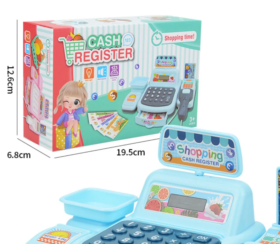 Caixa de brinquedo caixa registradora playset supermercado checkout brinquedo com som e luz compras caixa role play conjunto para crianças