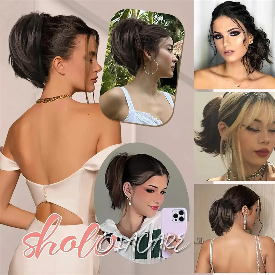 Messy Bun ผมชิ้น Claw คลิปใน Buns ผมชิ้นสําหรับผู้หญิงตรงสั้นสูงหางม้า EXTENSION Tousled Updo สําหรับหญิง