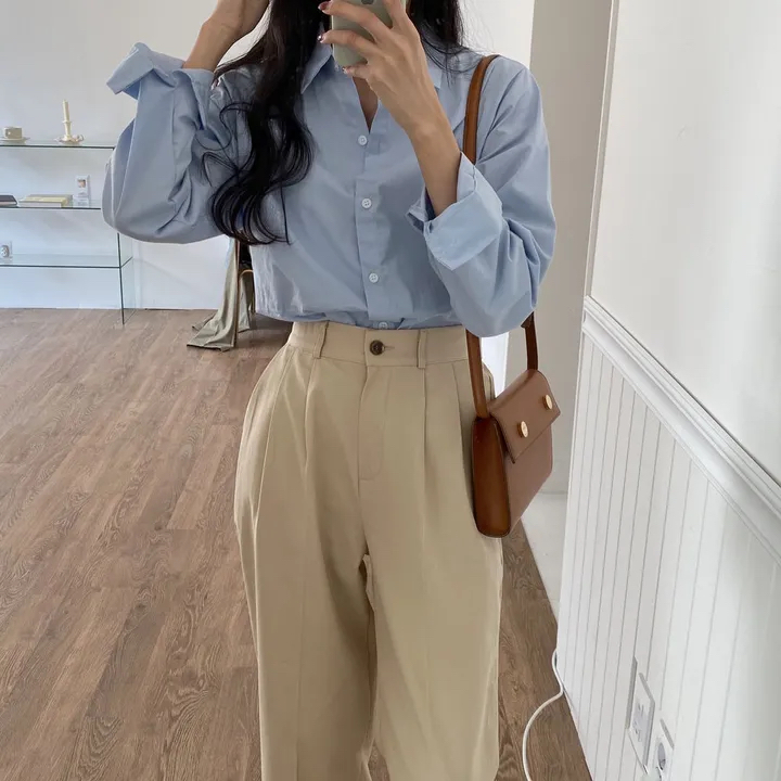 「MD」Design Sensation  Shirt Elegant Top Shirt Polyester Fiber Single Button Multiple Fastenings Spring Season Ladies Fashion