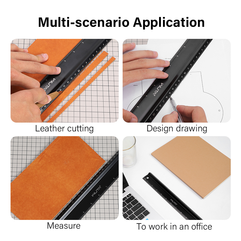 WUTA Multi-function Hand Protective Ruler Non-slip Straight Ruler Titanium Plated Stainless Steel Leather Cutting Wood Craft