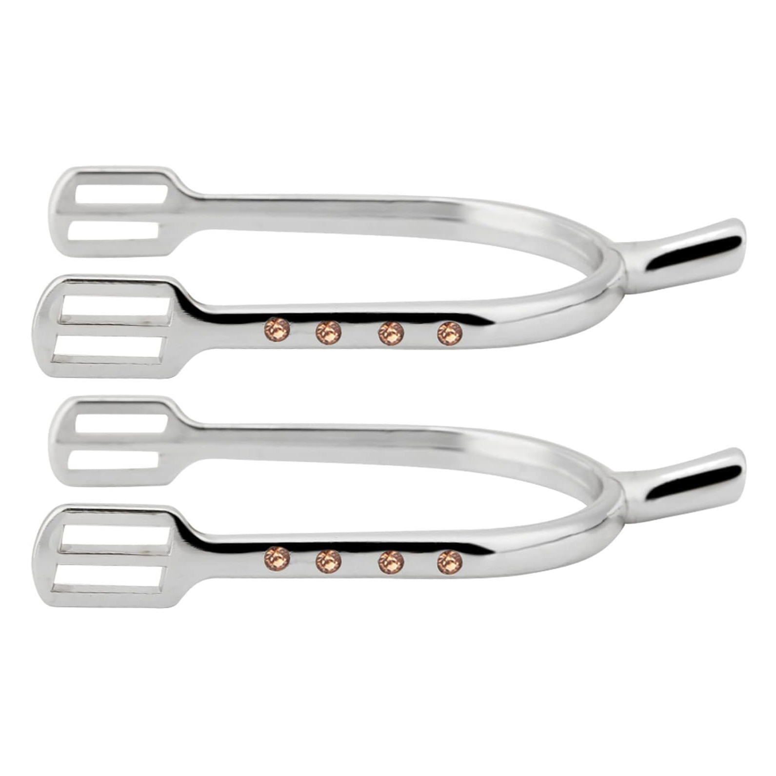 1 par de esporas inglesas com alças para mulheres, liga de zinco cromada, esporas equestres redondas com strass