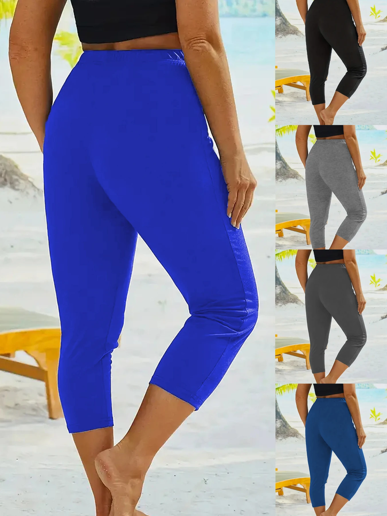Plus Size Cropped Leggings Voor Dames, Strakke Leggings, Sportieve Pasvorm Comfortabele Middellange Cropped Leggings