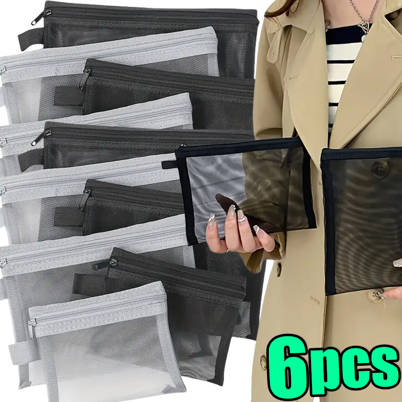 Bolsas de cosméticos transparentes de malla, bolsa de maquillaje negra pequeña y grande, organizador de artículos de tocador de viaje portátil, bolsa de almacenamiento de lápiz labial, 1/3 Uds.