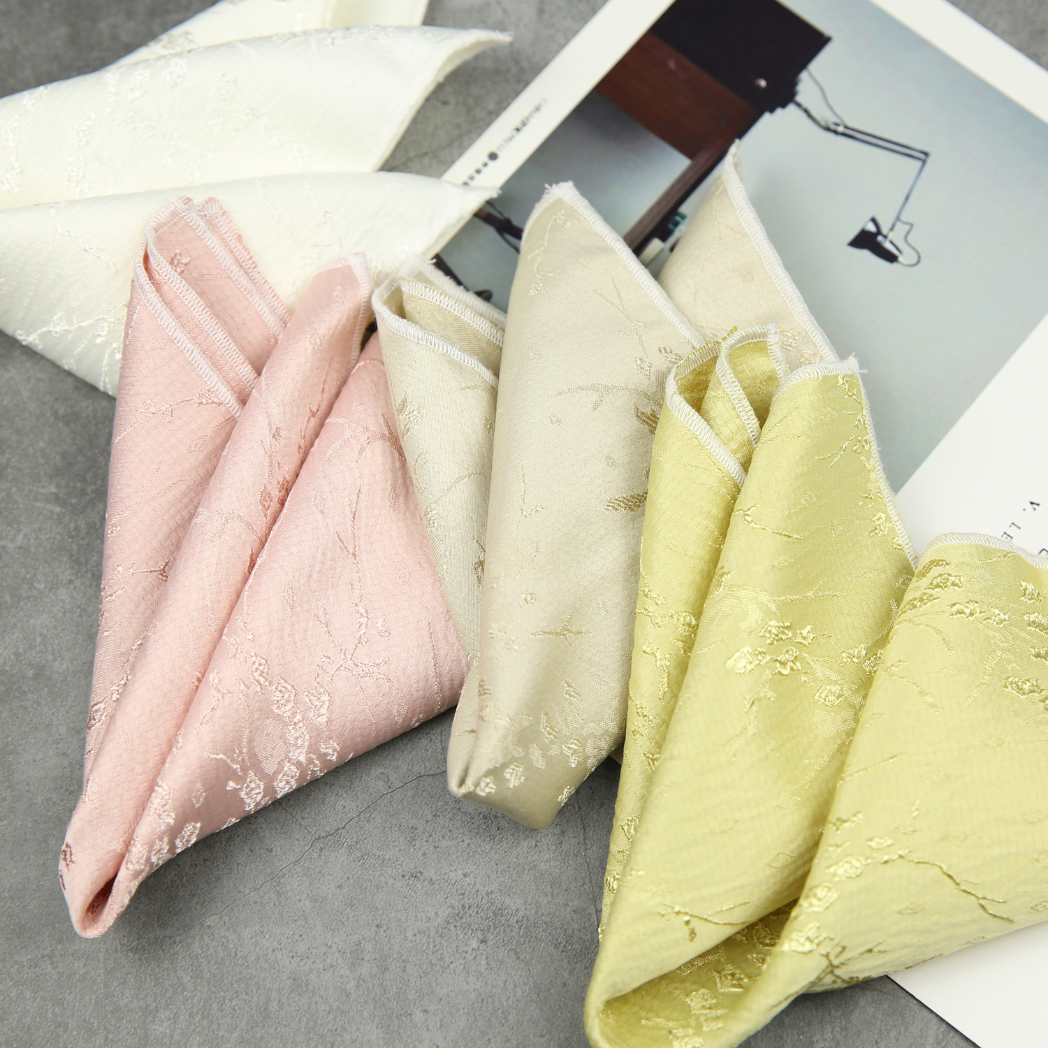 Black White Pocket Square Dark Flower Pattern Solid Color Handkerchief Men Suit Business Chest Scarf Polyester Wine Hanky Cravat