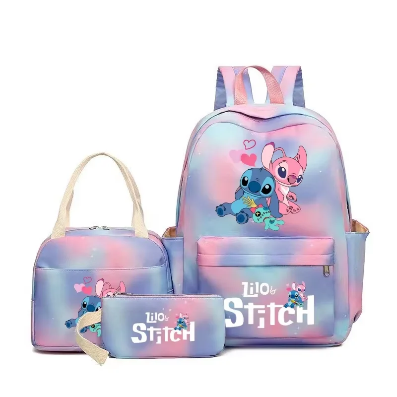 3pcs Stitch grote capaciteit rugzak, cartoon anime schooltas, kinderen meisje reizen woon-werkverkeer knapzak met lunchtas en etui