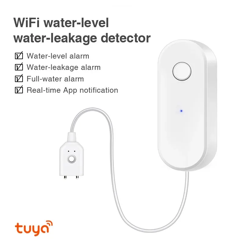Tuya WiFi Smart Waterleksensor Vloeistoflekkage Alarm Overloop Niveau Detector Overstromingsbescherming SmartLife APP