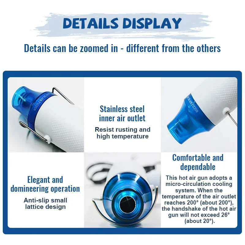 ホットエアガン 220V 電動 ホットドライヤー DIYクラフト はんだ付け 温度ブロワー ミニヒートガン シュリンクチューブ 車のラッピング用