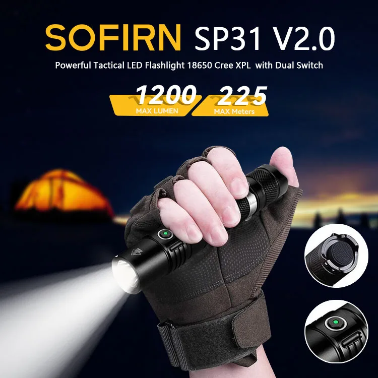 Sofirn SP31 V2.0 Đèn Pin Led 1200lm 18650 XPL-HI Đèn Pin LED Ánh Sáng Chiến Thuật Đèn Đèn Pin Cao Cấp 5300-5700K lanterna