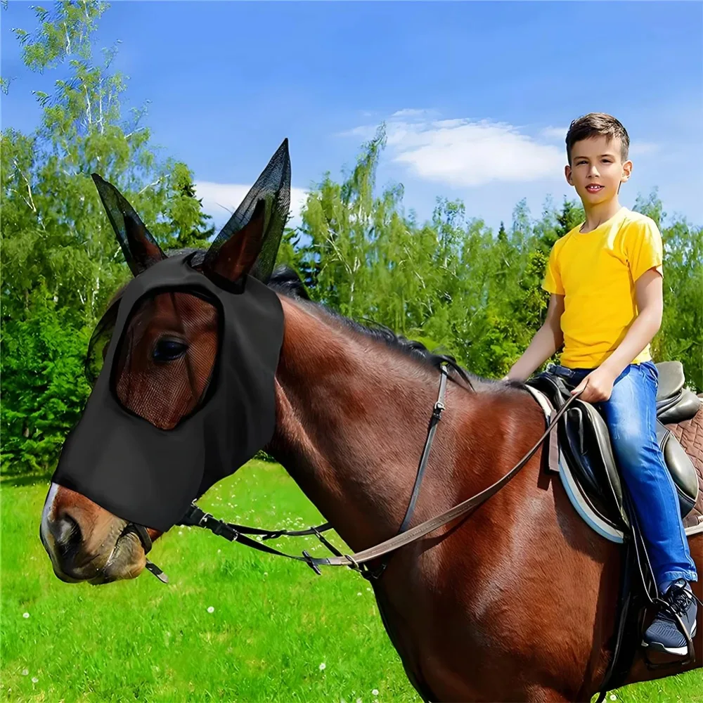 1PC Fliegen Masken Anti Moskito Elastische Mesh Pferd Gesicht Schilde Atmungsaktive Pferd Kopf Abdeckung Haube Reiten Reit Ausrüstung