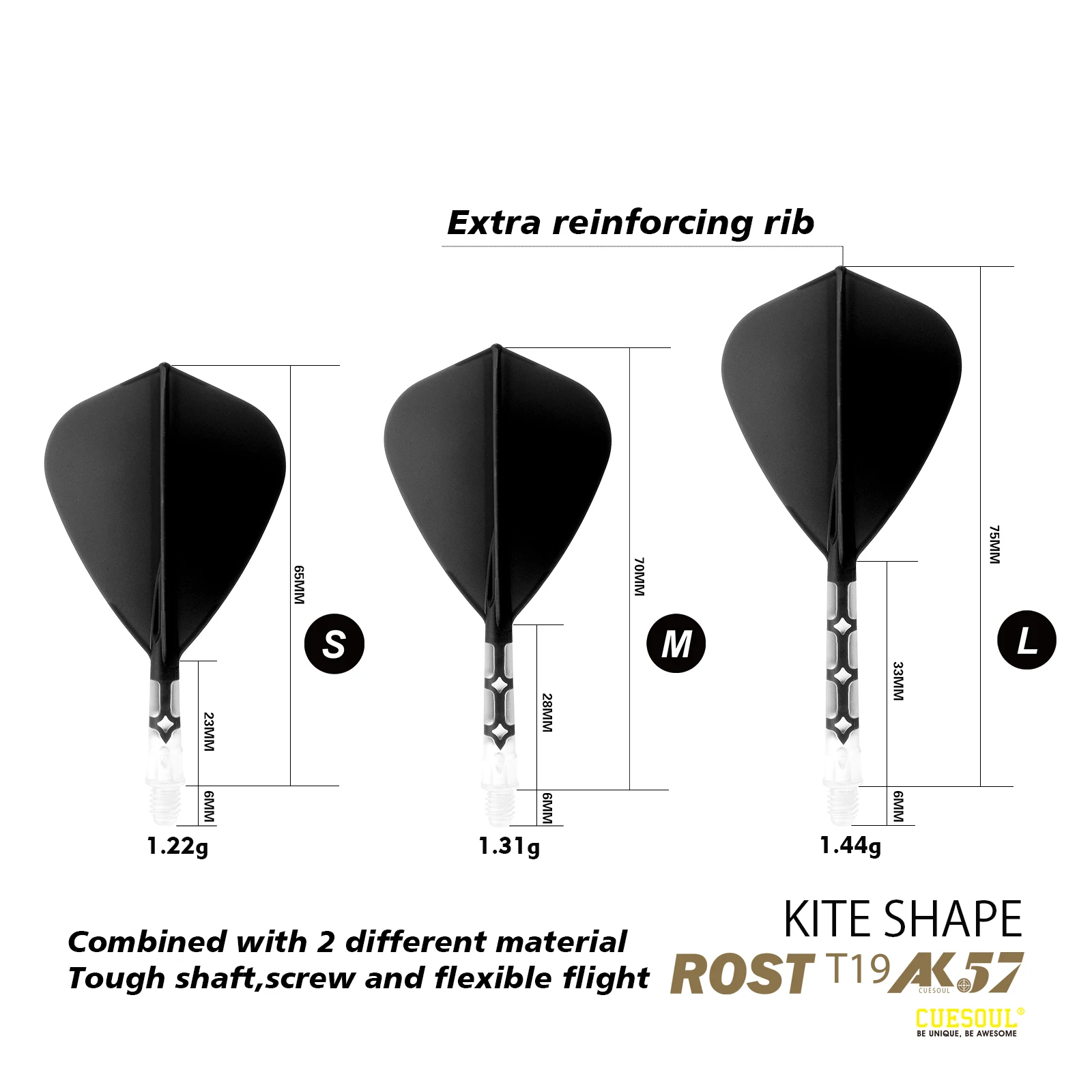 CUESOUL ROST T19 Integrated Dart Shaft and Flight Kite Shape,Set of 3