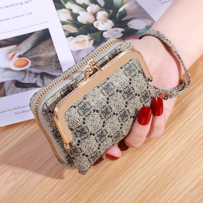 Nueva cartera para mujer con correa para la muñeca, billetera corta con flor vieja Zero, monedero de gran capacidad con Clip, bolsa con múltiples tarjetas y letras, Clip para dinero
