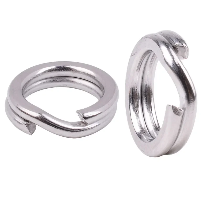 50 unids/caja de anillo dividido de acero inoxidable, anillo dividido doble ovalado, accesorios de anillo sólido para anzuelo de pesca, señuelo giratorio