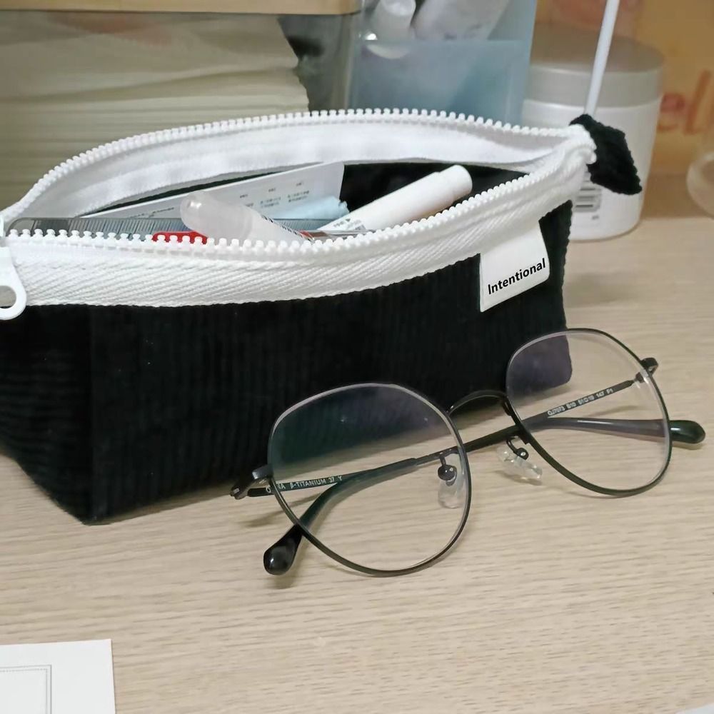 Creative Corduroy Pencil Case Large Capacity Zipper Toiletry Bag INS Style Pen Bag Student Gift