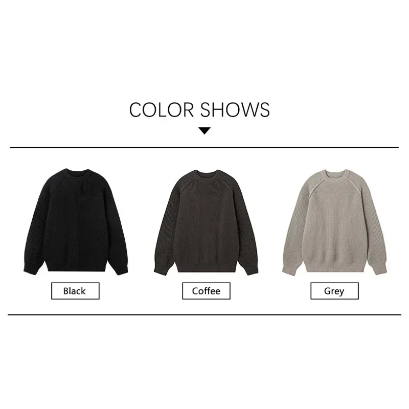 Suéteres de marca TFETTERS tendencia 2025 para hombre Otoño Invierno Color sólido empalme suelto cuello redondo jersey de gran tamaño nuevo hombre ropa de movimiento
