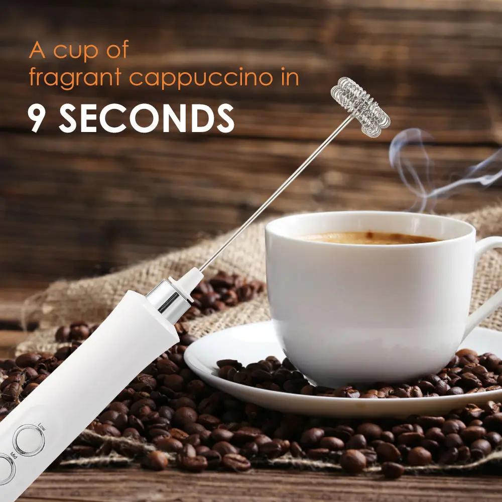 Montalatte elettrico ricaricabile senza fili-3 velocità, creatore di schiuma portatile per Latte, Cappuccino, cioccolata calda-ricarica USB