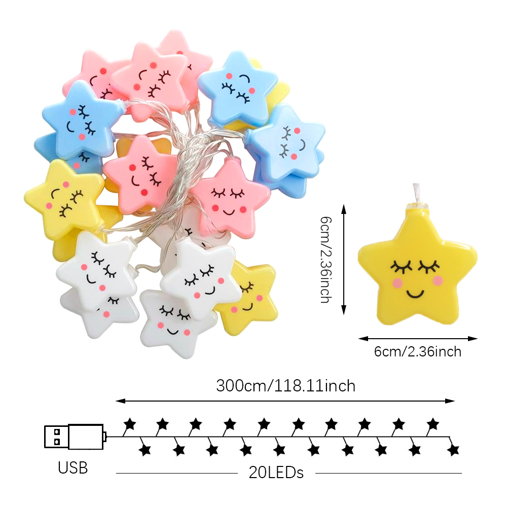 20LEDs Light String,USB ขับเคลื่อนไฟกลางคืนกันน้ํา,รายการตกแต่งบ้าน,โคมไฟบรรยากาศสําหรับวันเกิด,ปาร์ตี้,เด็ก,แคมป์ปิ้ง,Store