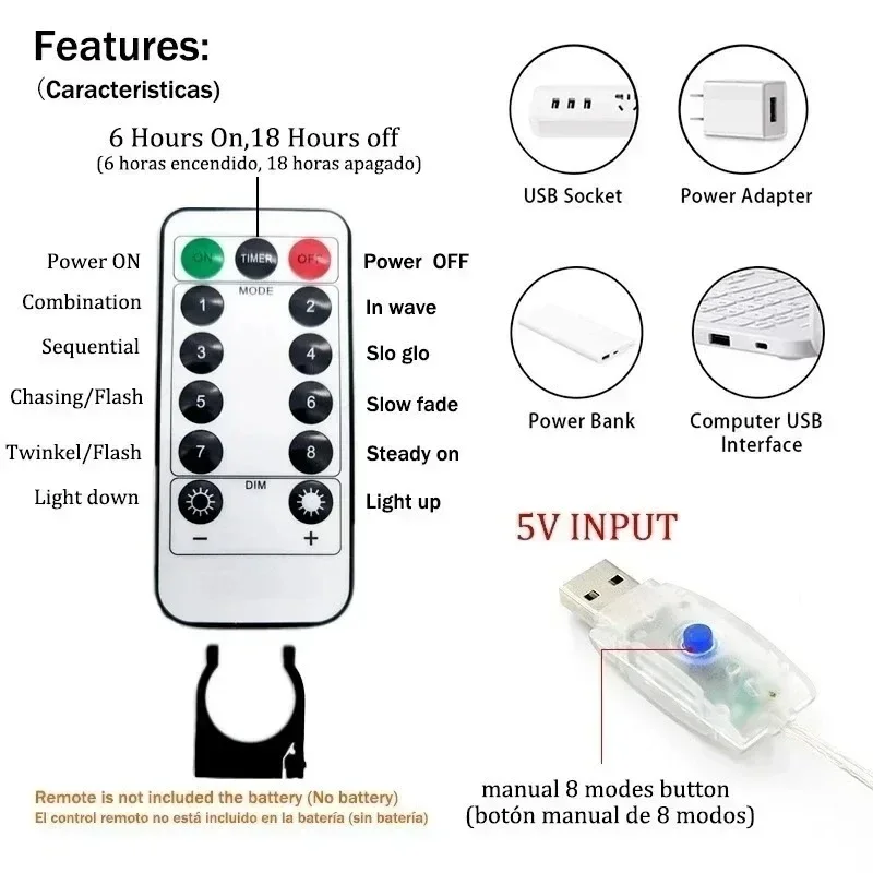 Remote Curtain Fairy Lights 3/4/6M LED 8 Modes Window USB Power String Lights Festoon Party Xmas New Year Christmas Light Decor