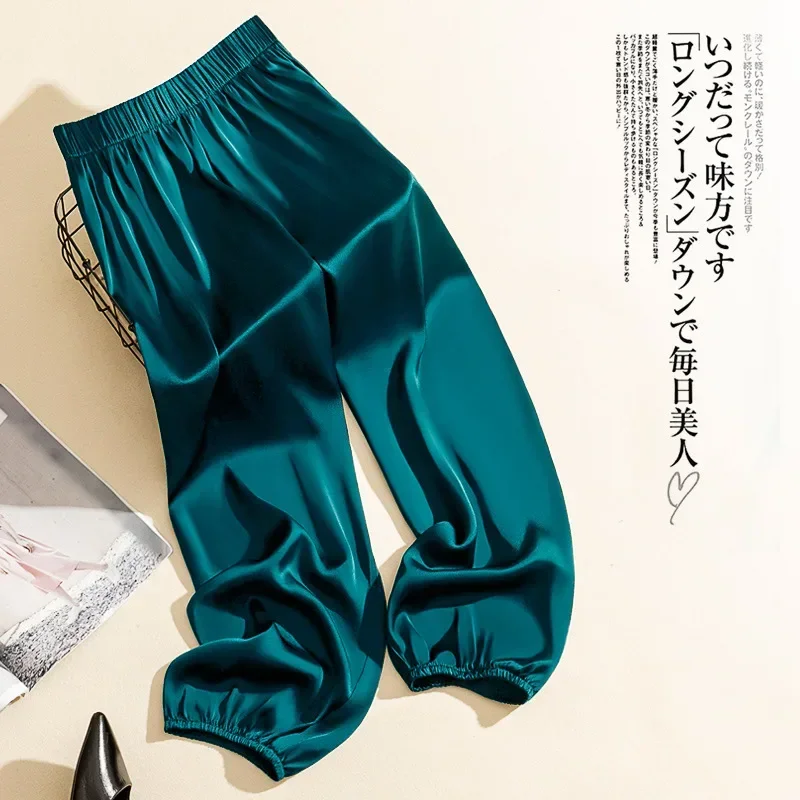 Cao Cấp Làm Từ Vải Lụa Acetate Quần Ống Rộng Nữ Mùa Hè Rời Lụa Satin Knickerbockers Quần Lụa Chiều Dài Mắt Cá Chân Quần