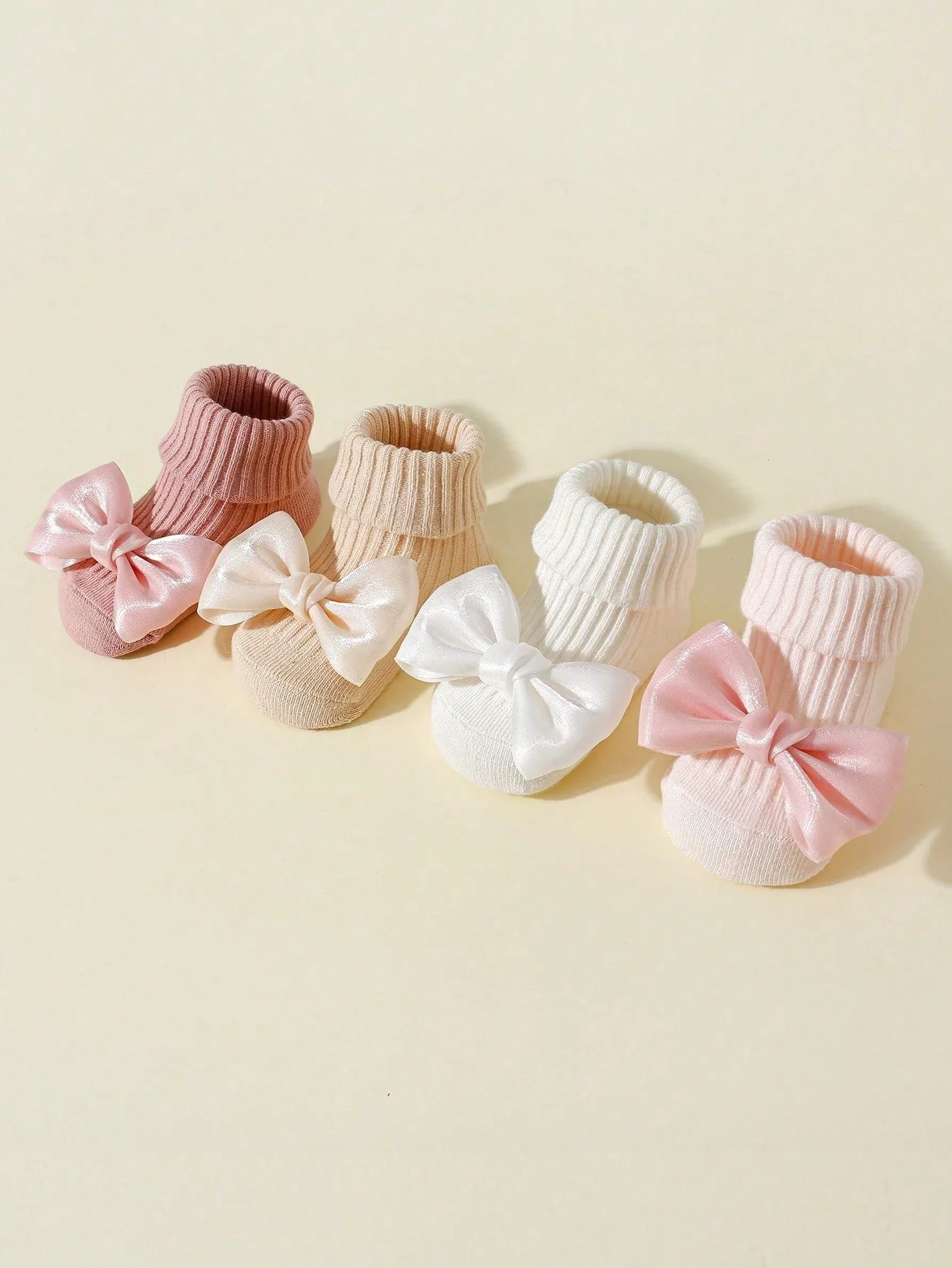 4 pares de calcetines para niños pequeños con lazos, lindos calcetines tobilleros de algodón suave para niñas, calcetines antideslizantes de moda para bebés recién nacidos de 0 a 24 meses