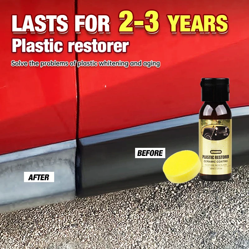 Restaurador de plástico para coche, revestimiento cerámico de regreso a negro, protección duradera, reparación, blanqueamiento, brillo negro, embellecedor de plástico, cuidado de goma