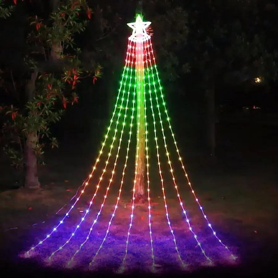 3m 304led Smart App gesteuert Weihnachts baum Wasserfall String Licht mit Star Topper Dream color Wasserfall Fee Licht Girlande