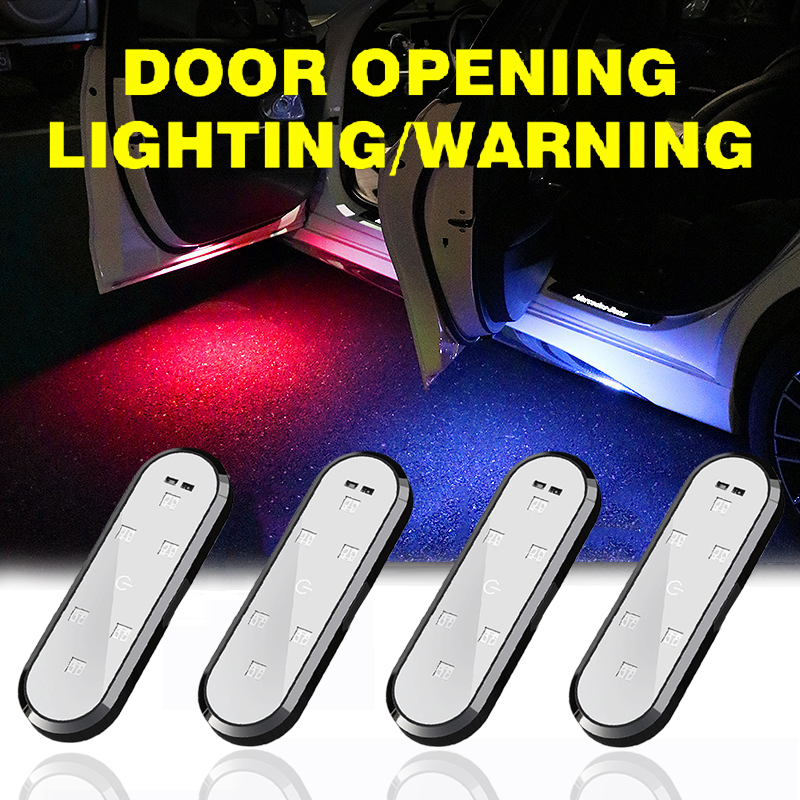 Feux de porte de voiture à LED, lumière de bienvenue, contrôle magnétique, chargement USB, ouverture automatique, anti-collision, signal d'urgence, lampe flash, 4 pièces