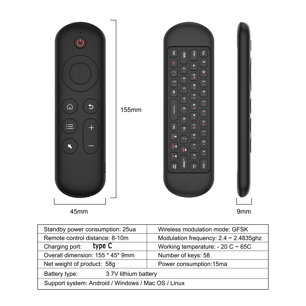 Air Mouse Remote Control Wireless Gyroscope Backlit Mini Keyboard Dual Mode BT5.2 7 Color Backlight For Android Smart TV Box PC