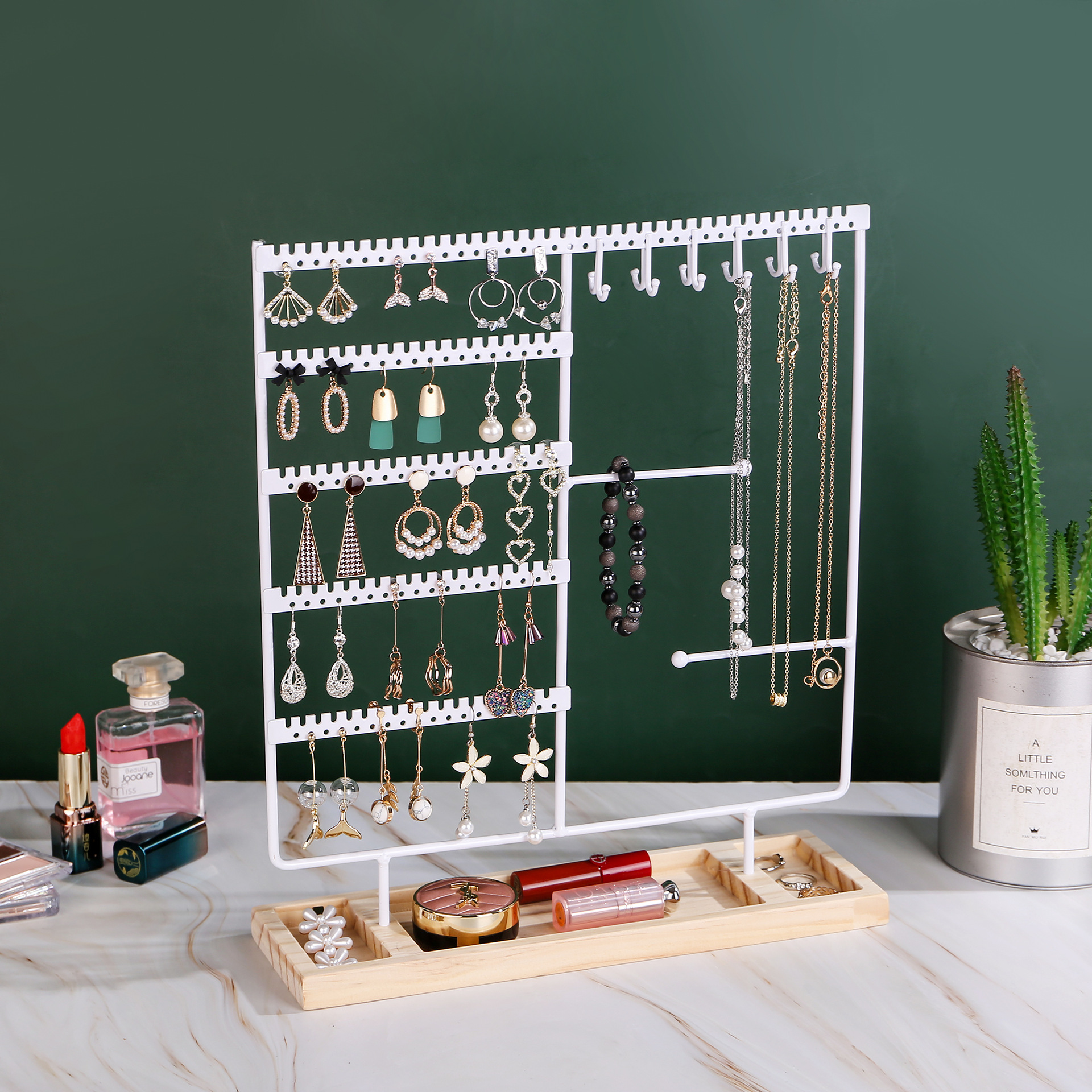 Multifunctional Earring Display Rack Necklace Ring Storage Rack Detachable Wooden Bottom Women Bracelet Watch Jewelry Rack