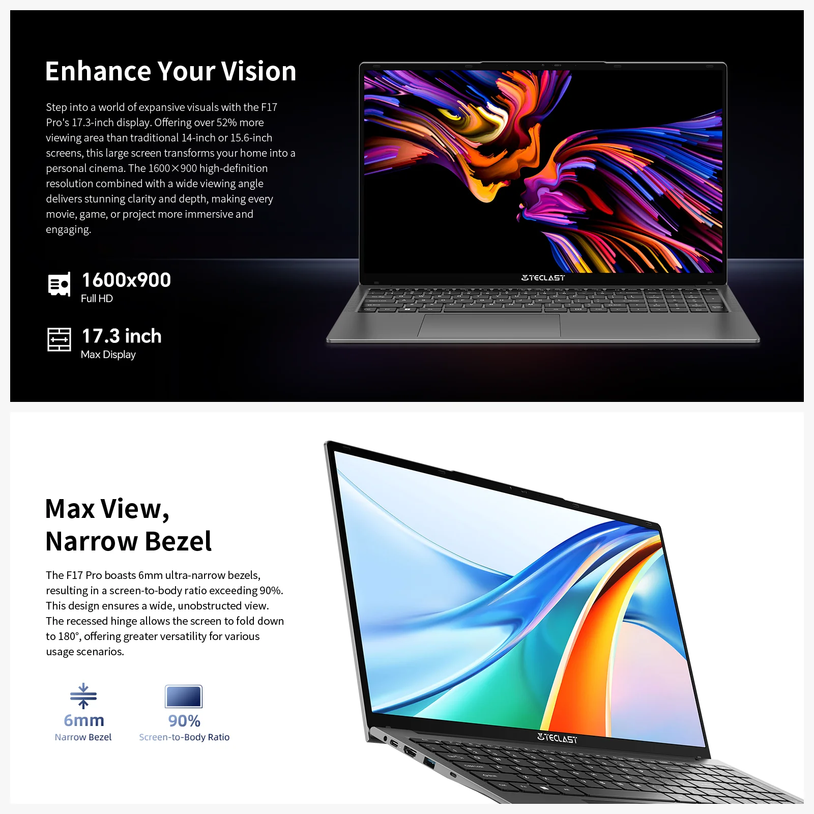 Teclast F17Pro 17,3" Laptop Intel i5-1030NG7 16 GB di RAM 512 GB SSD Windows 11 180 °   Tastiera retroilluminata per notebook mini-HDMI F17 Pro