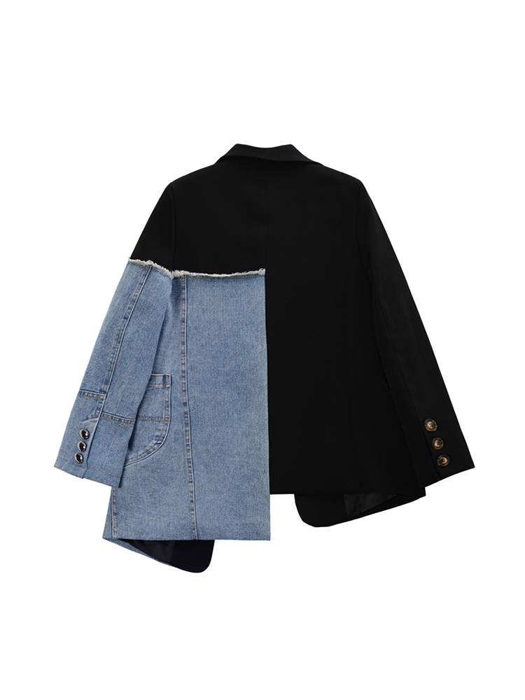 Blazer Vintage a la moda para mujer, chaquetas vaqueras de retales, abrigo Irregular de otoño e invierno, prendas de vestir exteriores coreanas holgadas de manga larga para mujer 2022