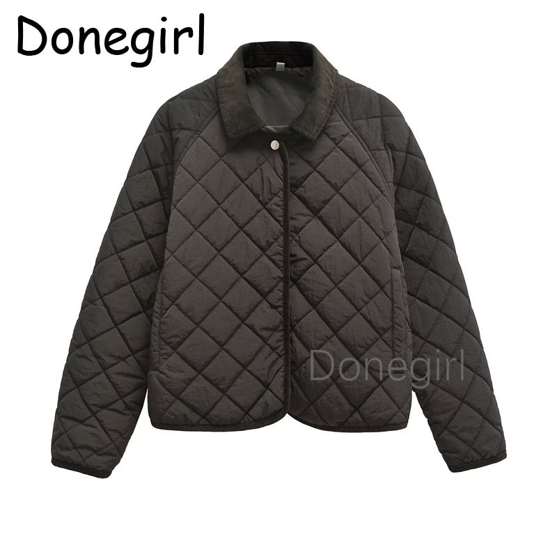 Chaqueta acolchada acolchada para mujer, abrigo cálido versátil de manga larga con solapa Retro, moda Otoño/Invierno 2024