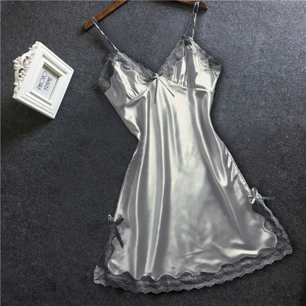 Damska satynowa sukienka do spania seksowna kokardka koronkowa Babydoll V Neck Pron bielizna duże rozmiary bielizna damska biustonosz podtrzymujący piżama intymna