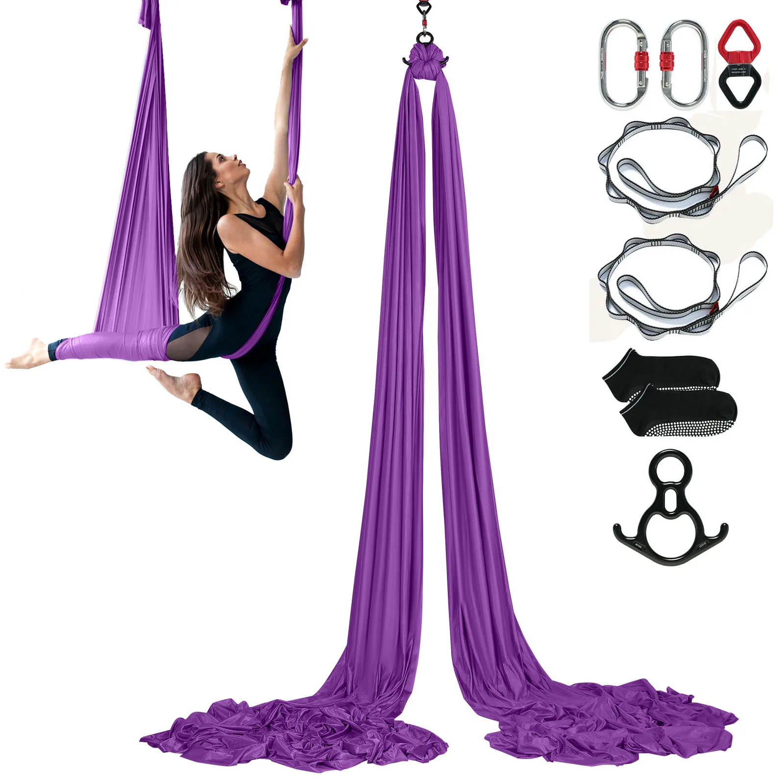 SucceBuy 8.7/11 Metri Aerea Yoga Amaca e Altalena Yoga Starter Kit Aerea Tessuto di Seta Cinghia Yoga Accessorio per Tutti I Livelli di Fitness