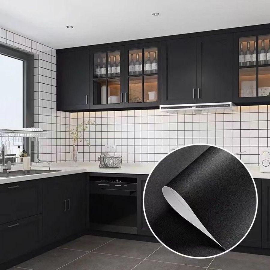 Matte Black Waterproof Thick Vinyl Self Adhesive Wallpaper Muebles Renovation Oil Proof Kitchen Cabinets Armoire PVC Stickers