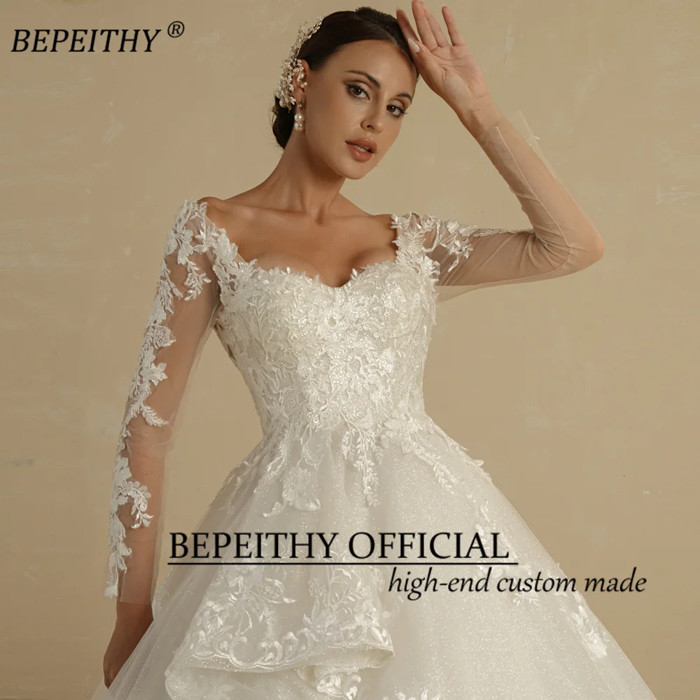 Bepeithy-女性用のパーソナライズされたグリッターボールガウン,長袖,フリルスカート,光沢のあるブライダルドレス,ウェディングドレス,恋人,2022
