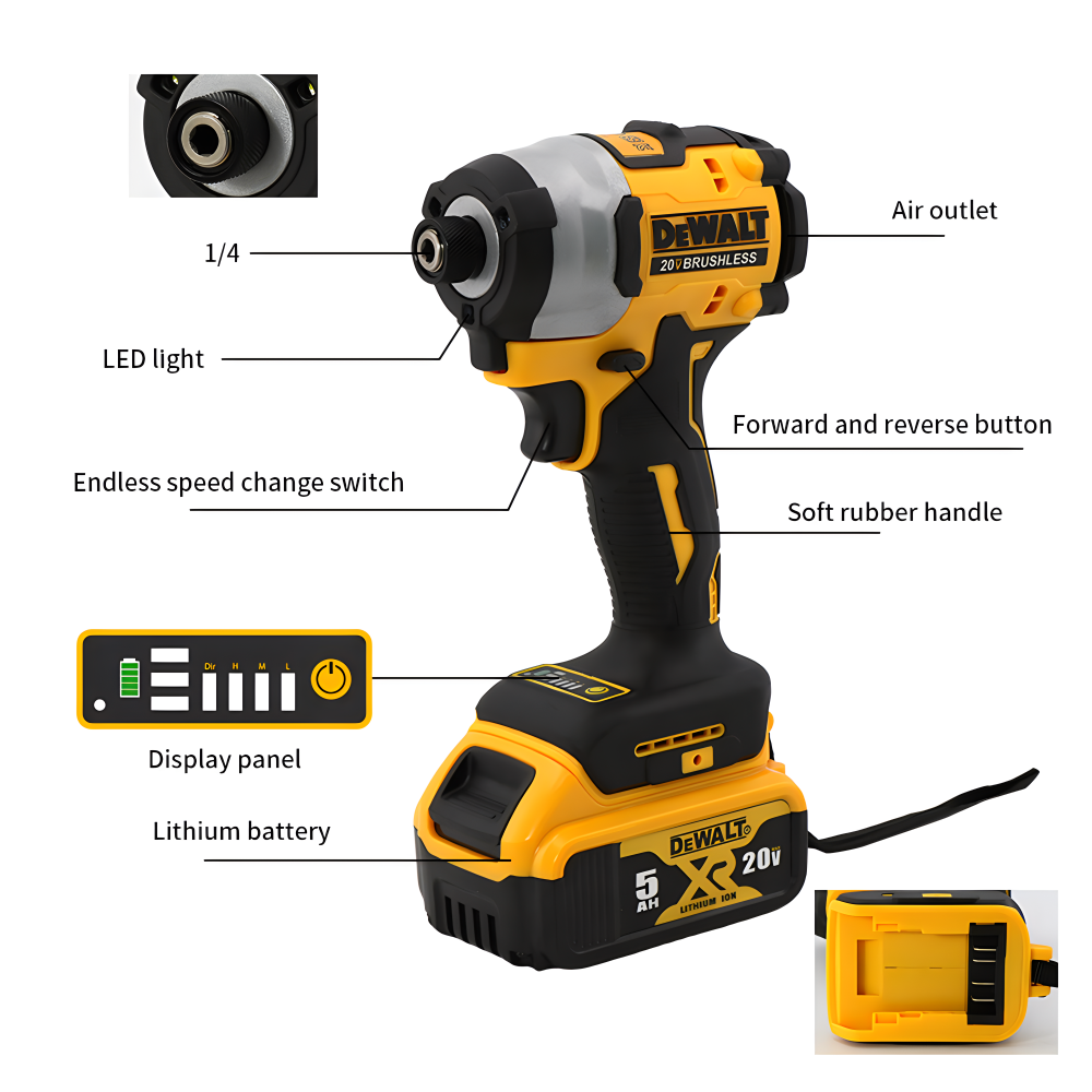 DEWALT DCF850 Slagschroevendraaier 205NM Borstelloze Accuschroevendraaier 20V Batterij Oplaadbare Elektrische Klopboormachine Elektrisch Gereedschap