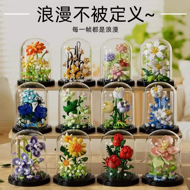 Bloemboeket Bonsai Bouwstenen Kunstmatige Plastic Plant Stofkap Micro Model Woondecoratie Speelgoed Voor Kind Verjaardagscadeau