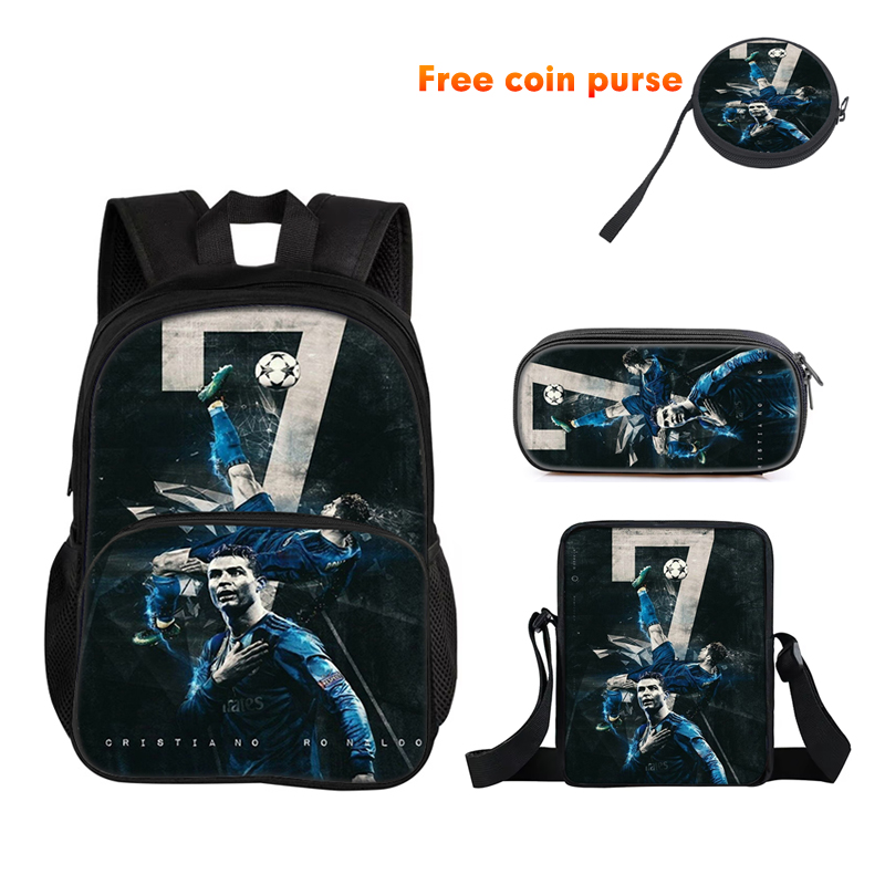 호날두 3종 세트 백팩 스포츠 숄더백 필통 CR 백팩 축구 스타 책가방 남아 여아 최고의 선물