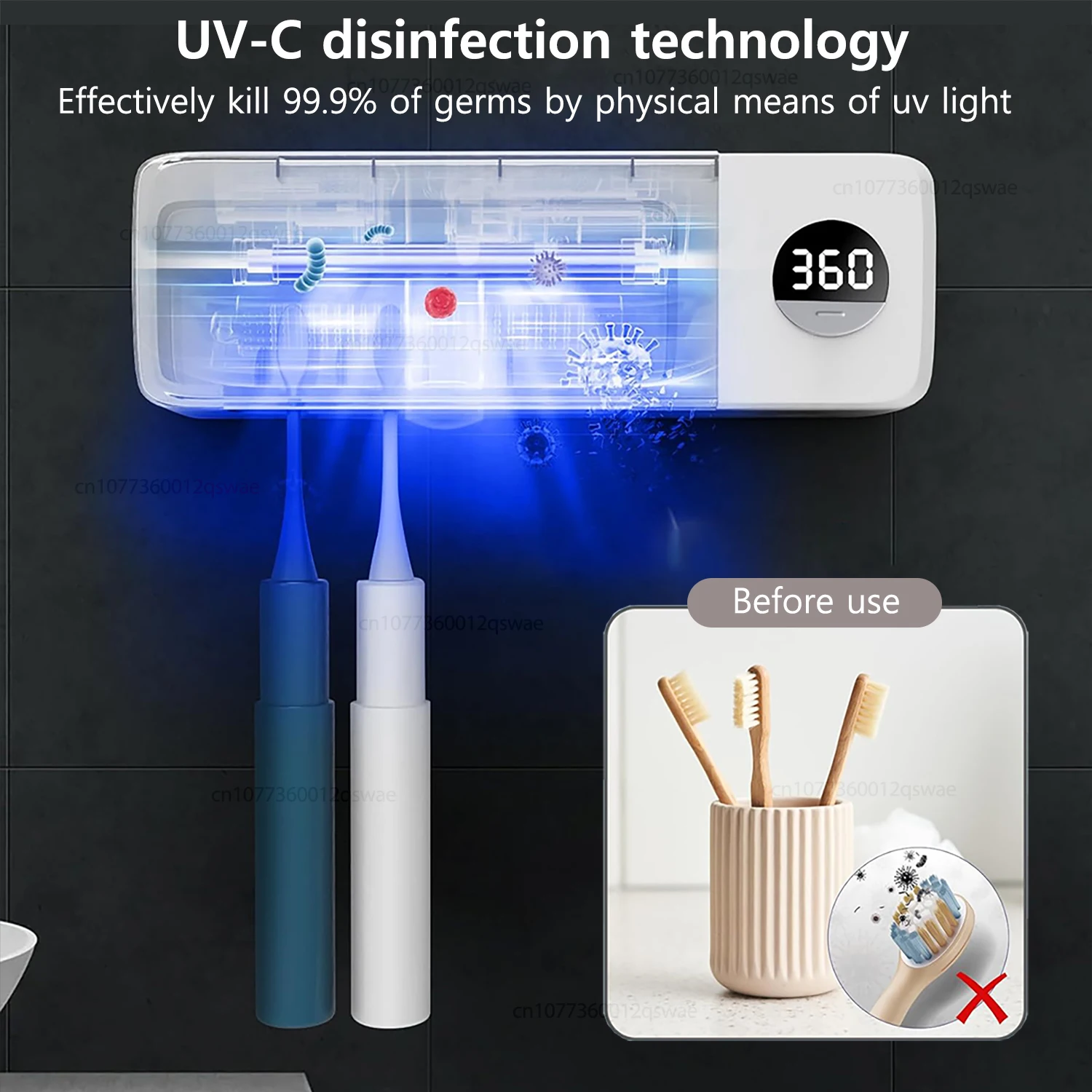 UV Toothbrush Holder Rechargeable Fast Drying Toothbrush Sterilizer With LED Display Wall-mounted Automatic Toothbrush Holders