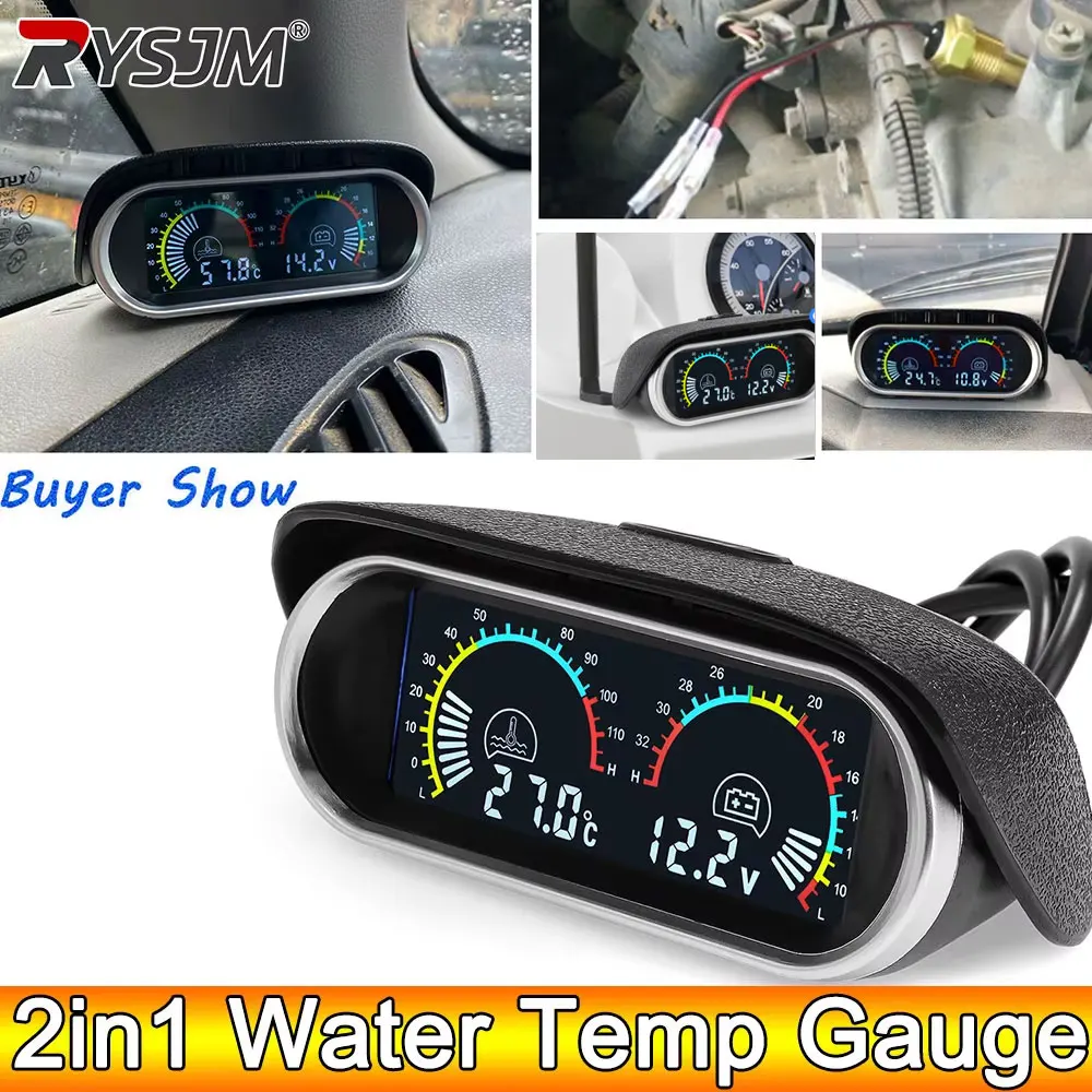 2 in 1 lcd auto wassermesser + wasser temperatur sensor 10mm meter voltmeter spannung digital horizontal 12v 24v zubehör