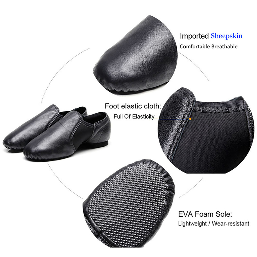 USHINE 24-44 zapatos de baile de Jazz de cuero genuino Tan negro suela antideslizante zapatos de Jazz adultos zapatillas de baile para niños niñas mujeres